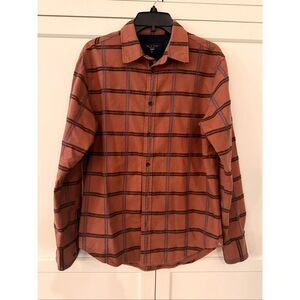 Rag & Bone Men's Orange Check Tomlin Brushed Oxford Button Down Shirt Medium